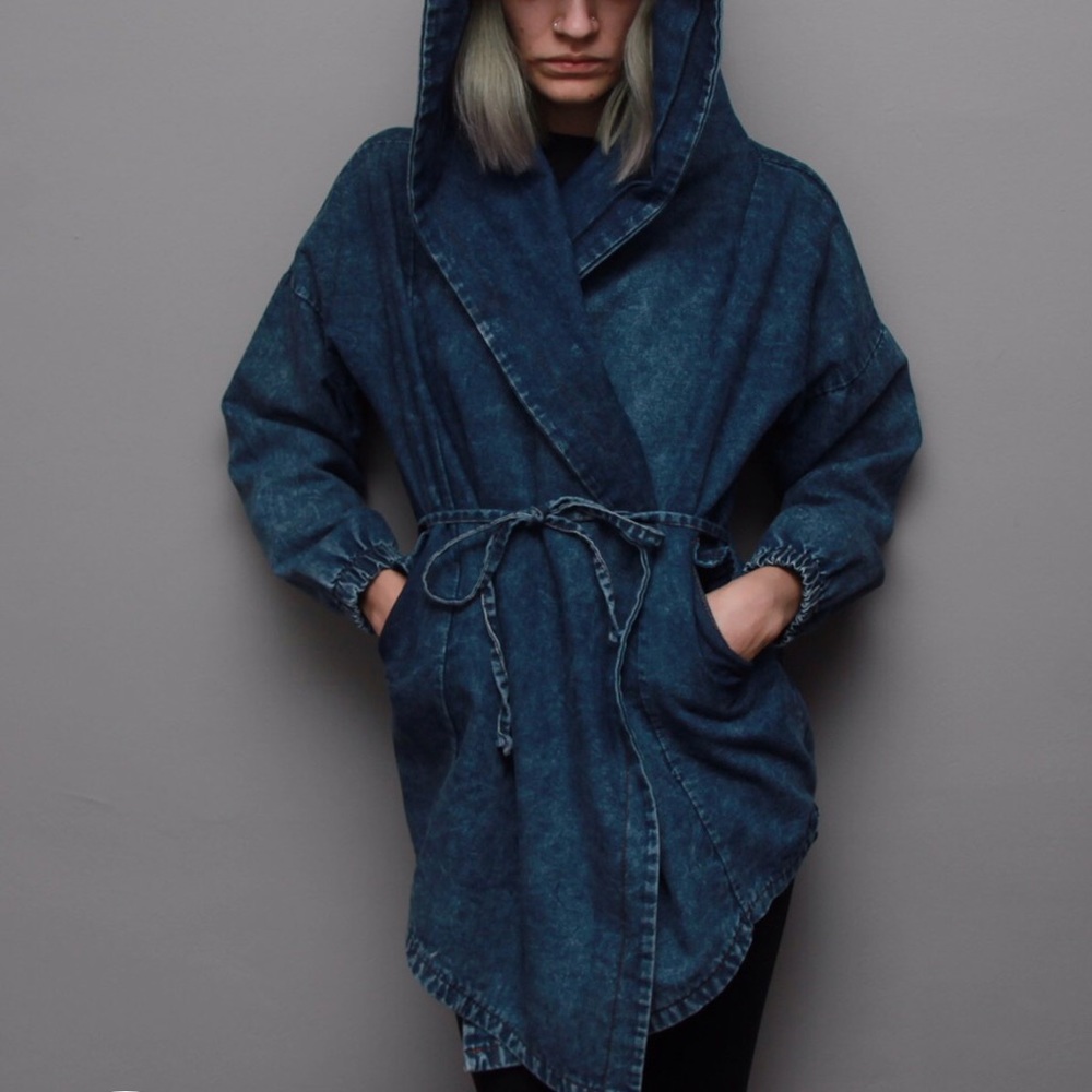 Denim robe jacket with hood Made in + size medium